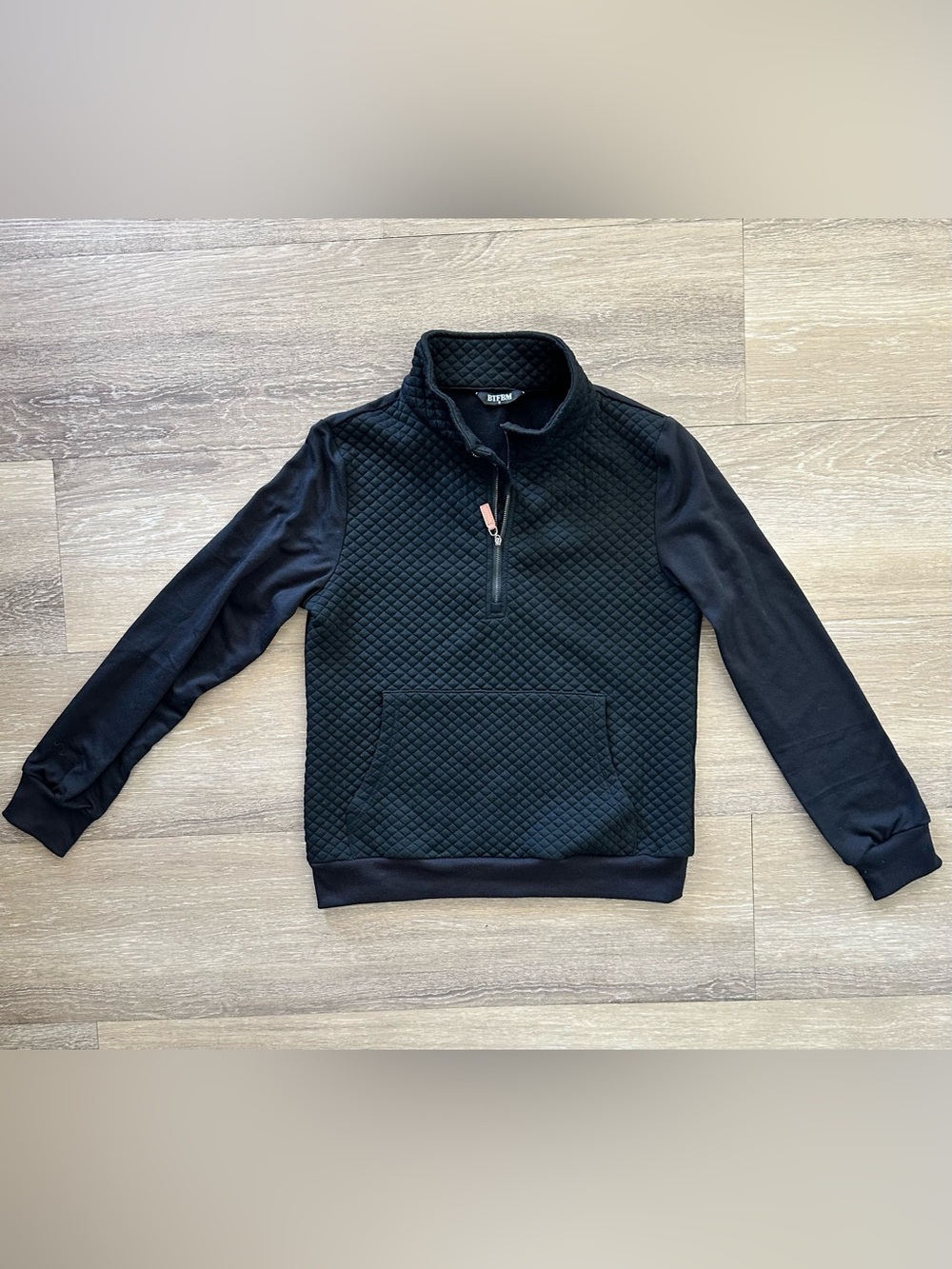 Quilted Half-Zip Pullover Hoodie - Black
